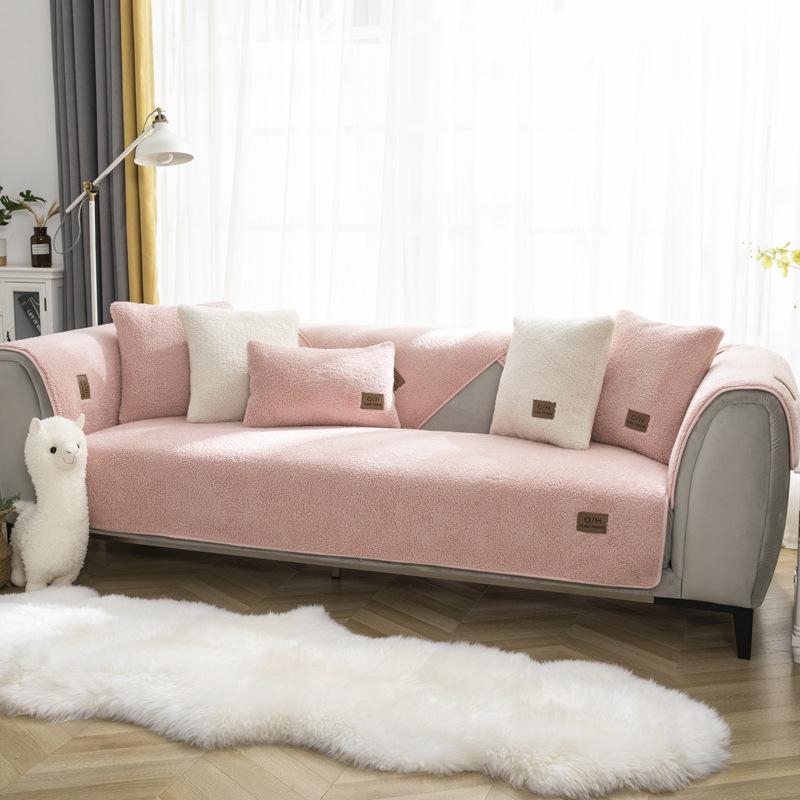 Winter Lambskin Sofa Cushion Thickened Fleece Cushion Non-Slip Leather Sofa Cover High-End Nordic Simple Winter