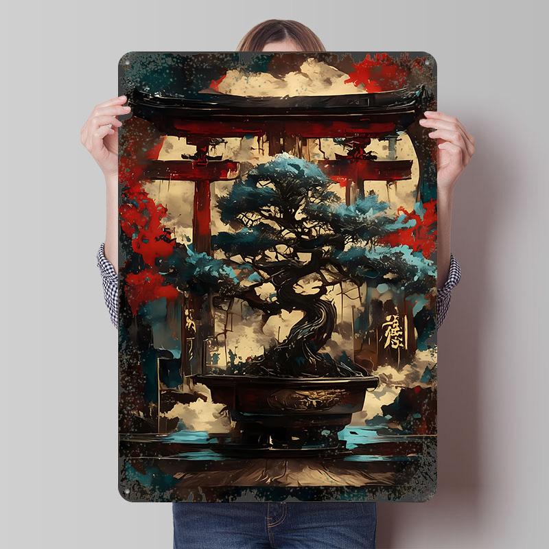 

Bonsai Tree and Torii Gate Tin Plaque Poster Customized Wall Art Retro Vintage Metal Signs for Man Cave Decoration Home Decor At 20x30cm（7.8x11.8inch）