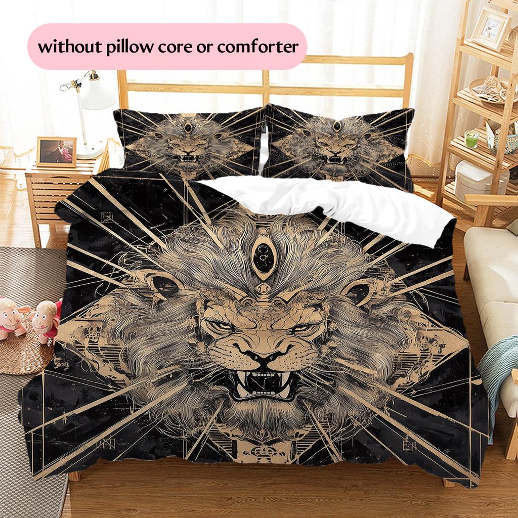 Black and White Lion Pattern Bedding Quilt Set  Home Decoration  Gift (1 * duvet cover + 2 * pillowcase  without core)