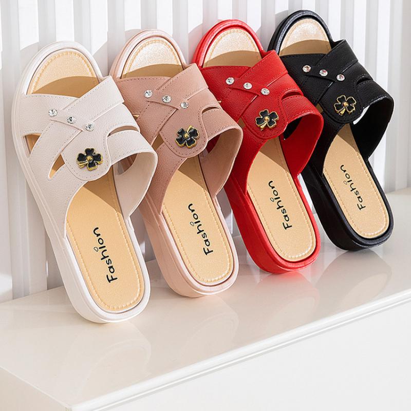 Sommer Damen Keilsandaletten Elegant Fischmaul Plateau Sandalen Zuhause Rutschfeste Pantoletten für Frauen mittleren Alters Zapatillas De Damas