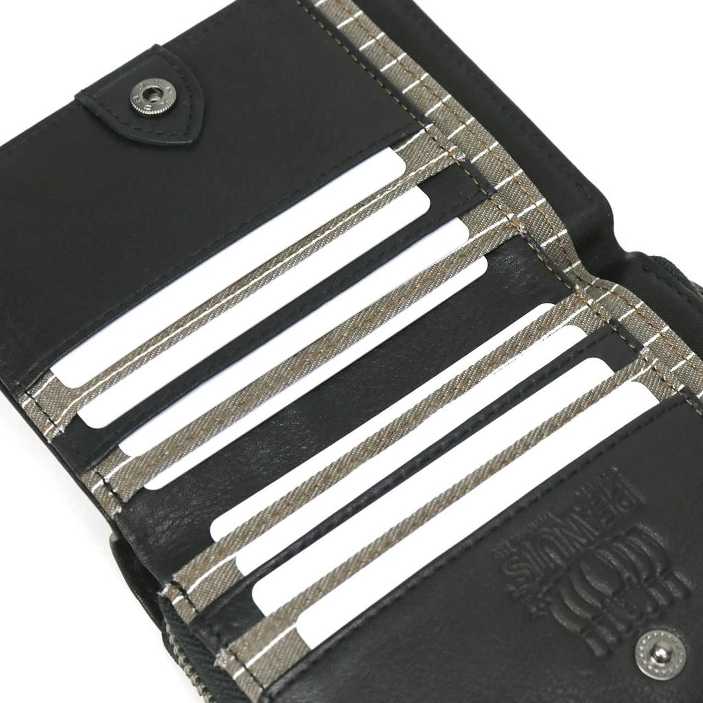 73281 Bifold Short Wallet Round Zipper Embossed Genuine Leather Black [Snoopy] Women's