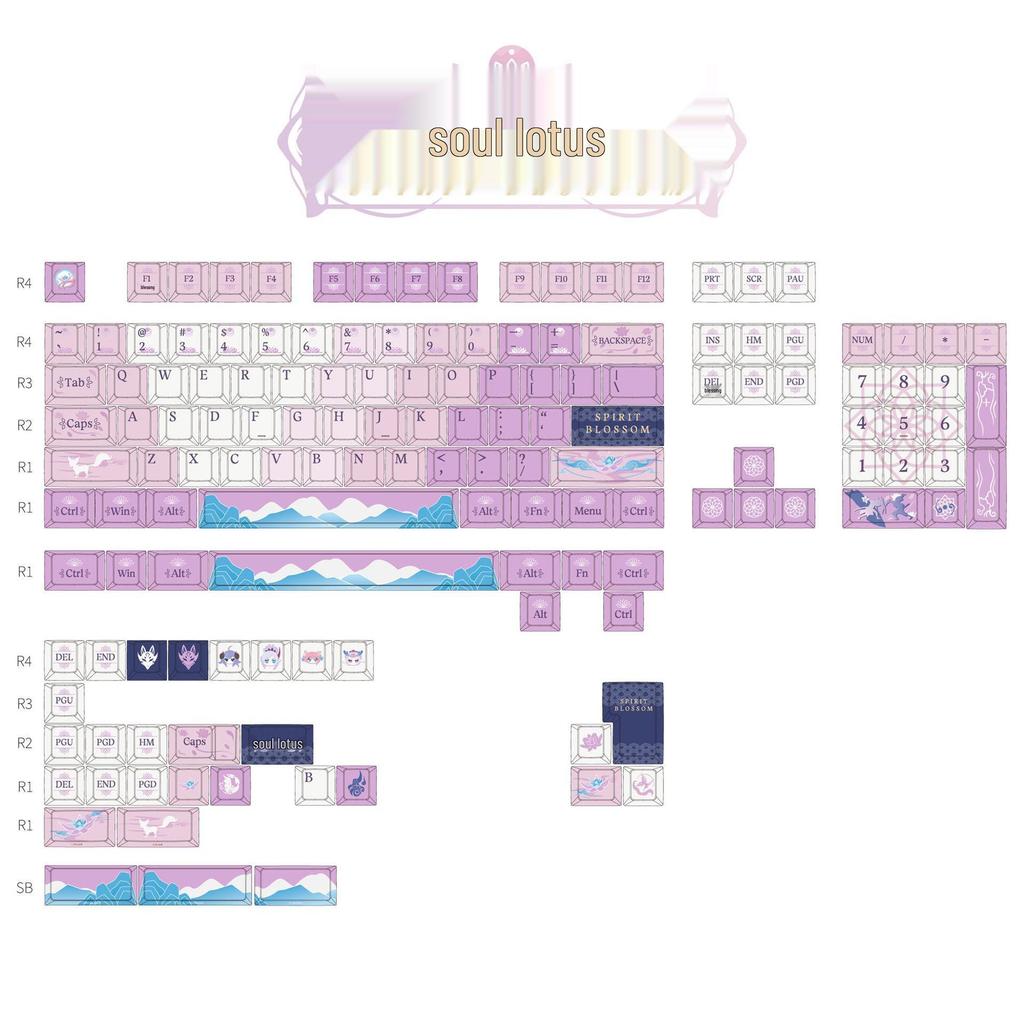 Soul Lotus PBT Keycap Set: Durable Five-Sided Dye-Sublimation, Cross Stem, Original Retro Design