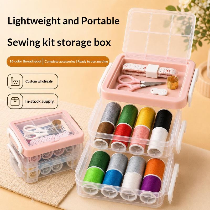 30Pcs Craft Spools Diy Sewing Tool Kit Portable Three Layer Large Capacity Home Needlework Sewing Box