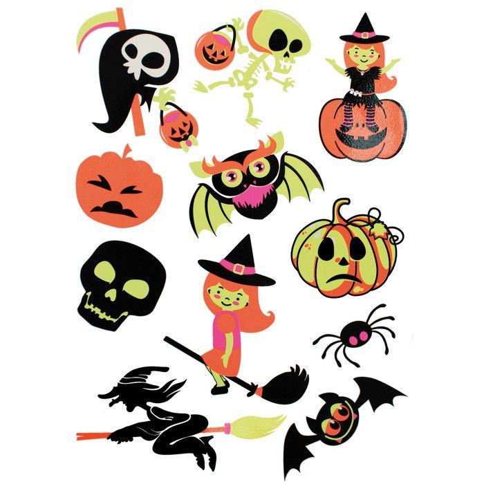 Stickers fluorescents halloween 4 à 7 cm 11 pièces