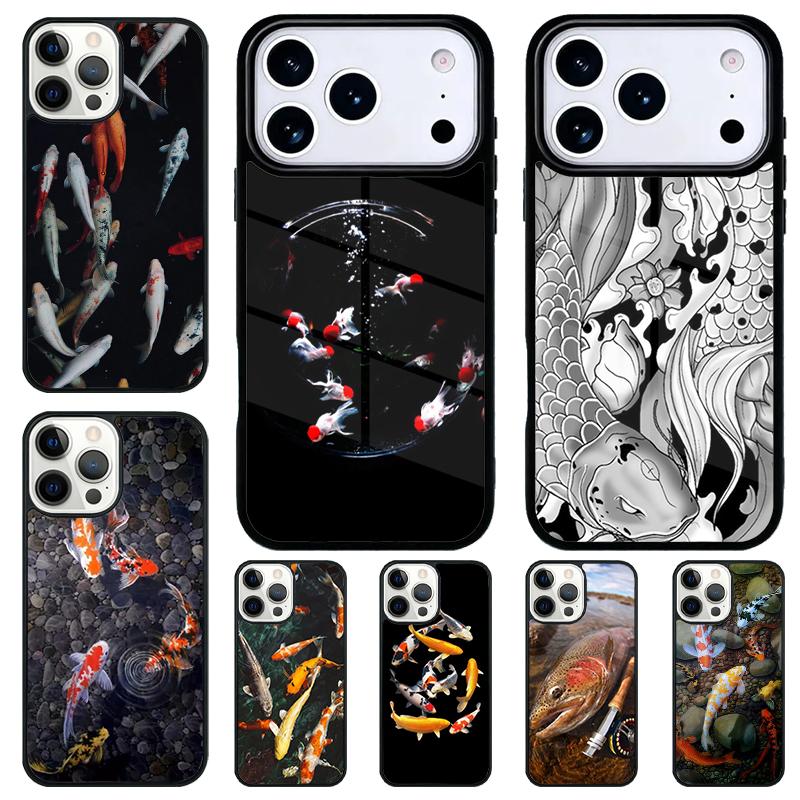 Japanese koi Fish Art Phone Case for iPhone 17 Air 16 15 11 12 14 13 Pro Max Shockproof Cover