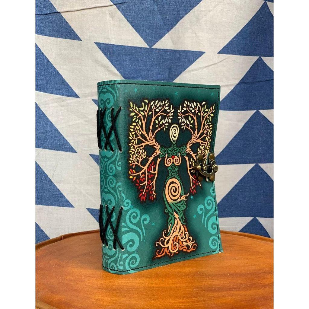 Notizbuch „Mutter der Erde“, Leder-Notizbuch, Lebensbaum, antik geprägt, Tagesbindung mit buntem Aufdruck, Tagebuch für Frauen