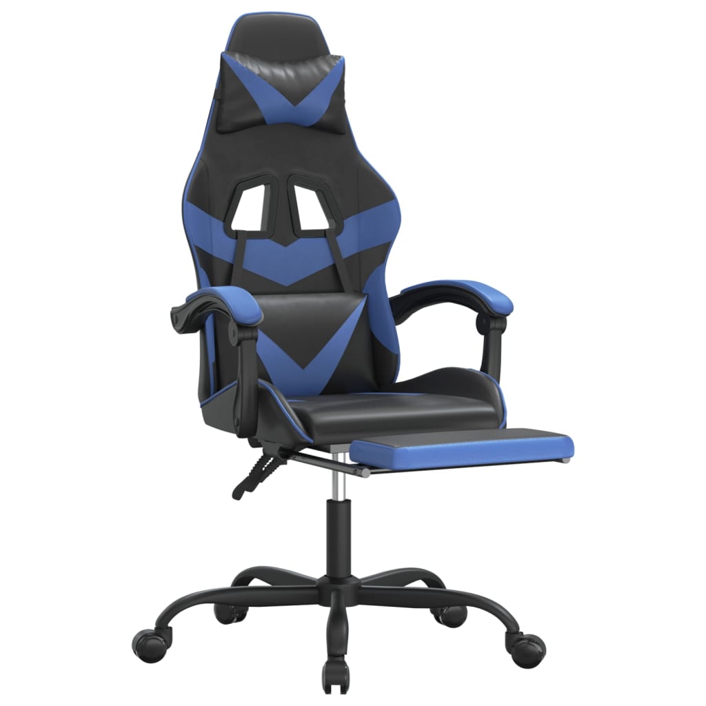Gaming Chair with Footrest Swivel Black & Blue Synthetic Leather