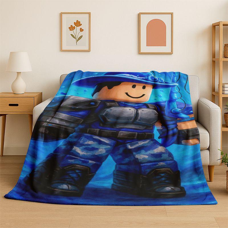 Cartoon R-Robloxs Spiel Gamer Flanelldecke Weiche Warme Überwurfdecke für Schlafzimmer Wohnzimmer Bett Reise Camping Picknick Geschenk