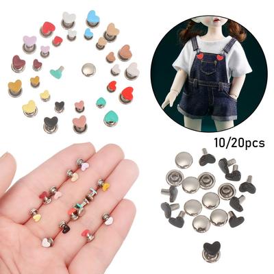 10/20 Stück 6 mm Mini-Pilznieten Knöpfe Metall Herzschnalle Puppenknöpfe DIY Puppengürtelschnallen Tasche Schuhe