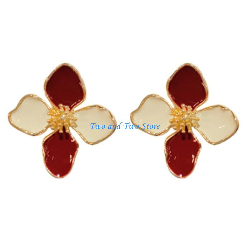 HX6F Korean Inspire Hibiscus Designs Earrings for Trendy Women Casual or Party Wear