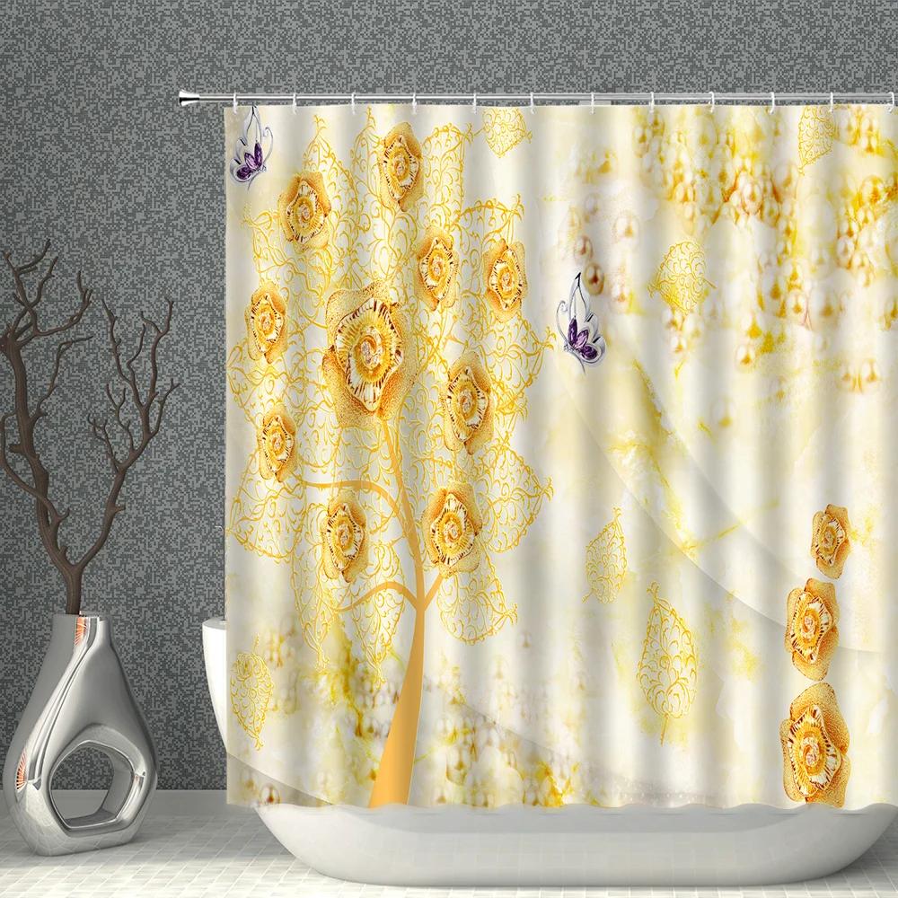 Impression 3D Fleur Réaliste Oiseau Poisson Paons Papillon Décoration de Maison Rideau de Douche Imperméable Rideaux de Fond Suspendus