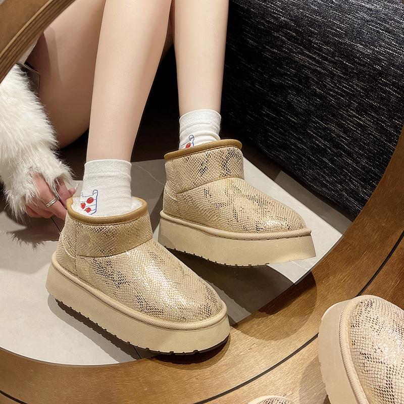 Botas térmicas de nieve para mujer, gamuza, botas de nieve sin tirantes tipo cierre con cordones de algodón otoño-invierno