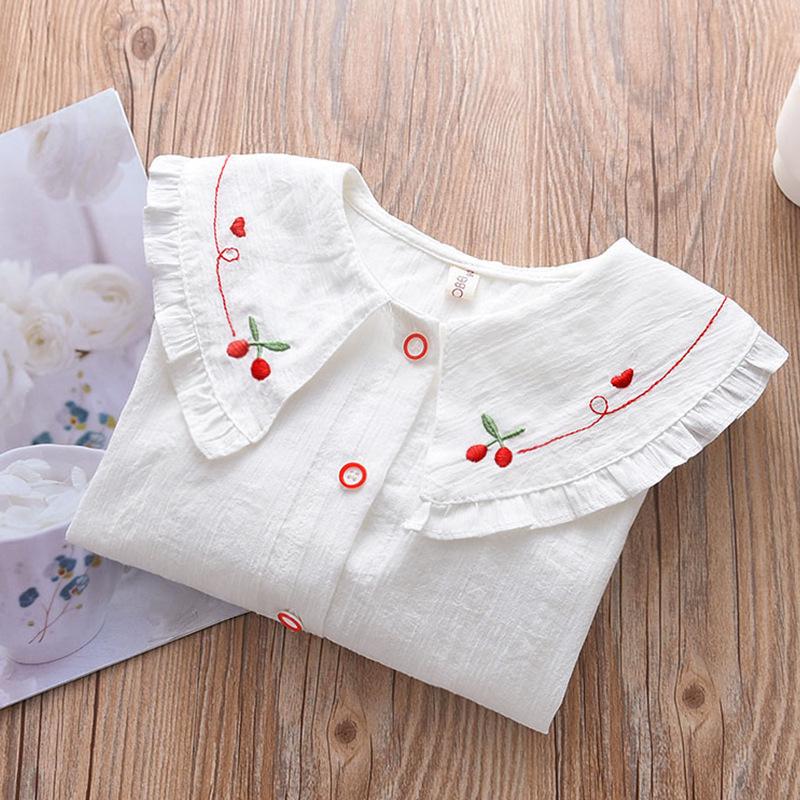 2022 Girls' Long Sleeve Lace White Shirt - Casual Spring Toddler & Student Apparel