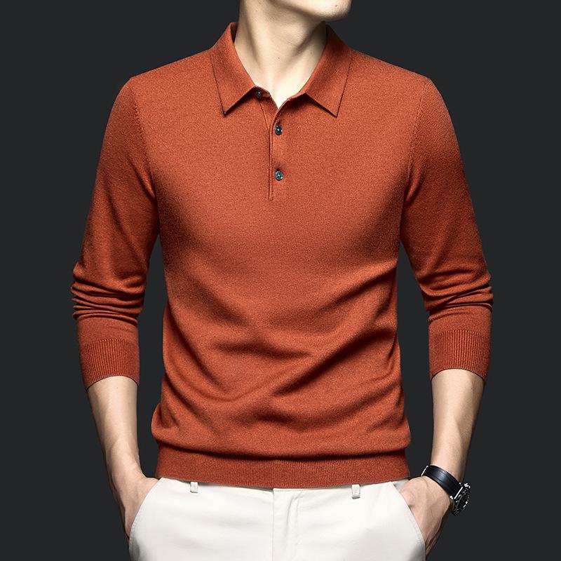 High-end Men's Sweater Long Sleeve Lapels Leisure Business Joker Solid Color Sweater Men