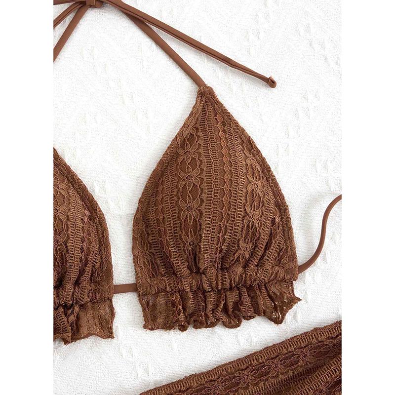 Sexy Bikini Set Plavky Dámské Trojúhelníkové Sestříhané Volánky Tanga Bikini Push Up Bandáž Krycí Oblečení Plážové Oblečení 3dílné Plavky