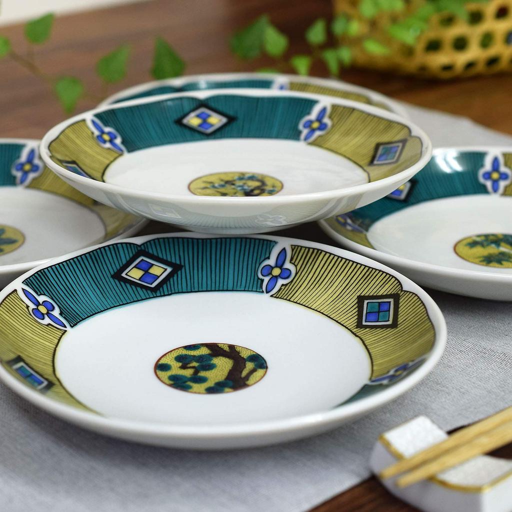 Waza no Kura Plate Set, Stylish Kutani Ware Small Plates, Set of 5, Round Pattern, Ceramic, Japanese Tableware, Side Plates, Made in Japan