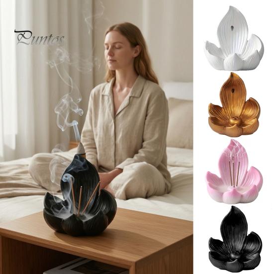 Office Stress Relief Lotus Backflow Incense Burner Holder, Resin Cone Diffuser, Desktop Spiritual Home Decor Aromatherapy Holder for Yoga Meditation