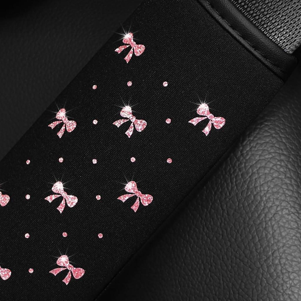 Bling Car Seat Belt Cover, 2PCS Rhinestone Cute Bow Comfort Vehicle Seatbelt Shoulder Pad, Diamond Automotive Interior Harness Neck Cushion Protector