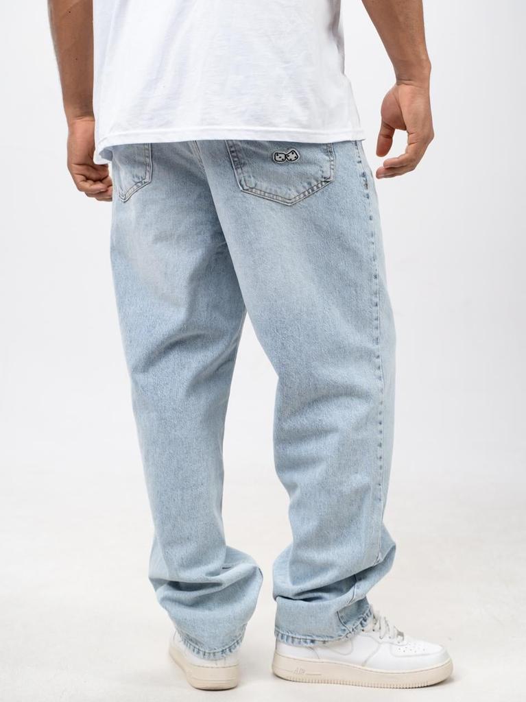 Dés Chanceux Petits Dés Jeans Amples Homme Bleu Clair Lavé