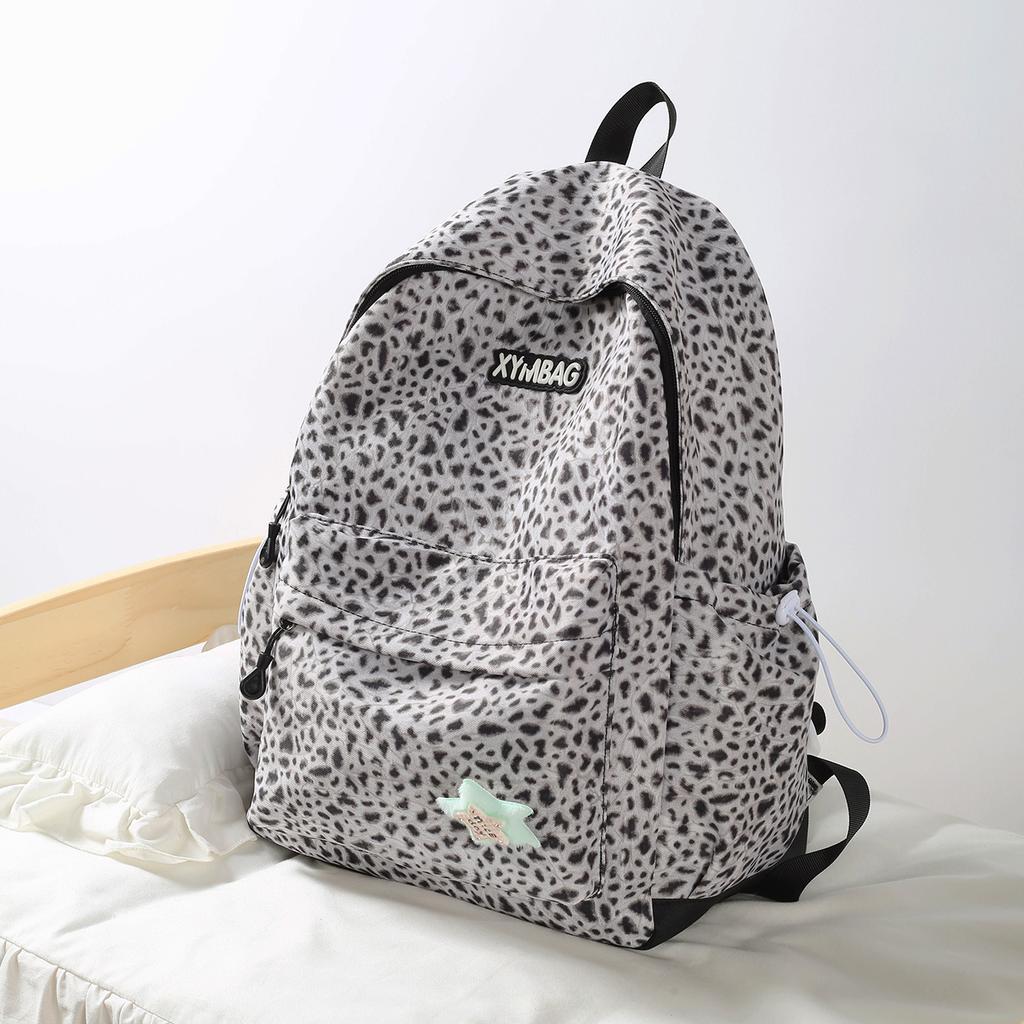 Schoolbag Trendy Cool European and American Leopard Print Backpack Female Students Large Capacity Schoolbag Light Fashion High School Commuter Travel