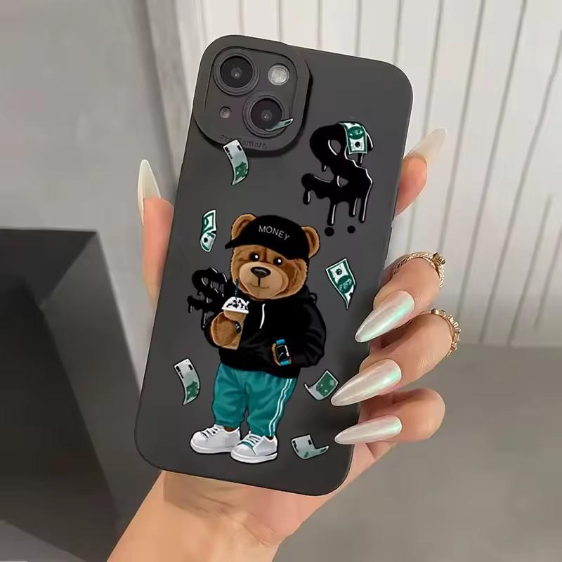 Bear Graphic Phone Case For Samsung Galaxy S25 S24 Ultra S23 FE S22 Plus S21 A54 A55 Shockproof Soft Silicone Bumper Back Cover
