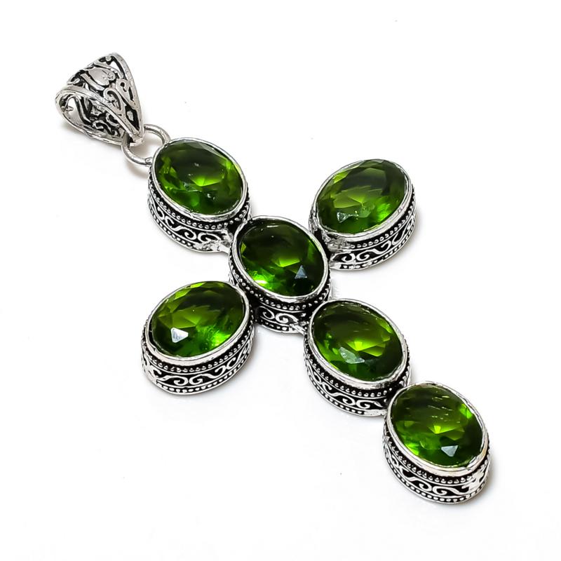 Beautiful Peridot Gemstone Pendant 925 Sterling Silver- Handmade Cross Design, Everyday Wear Jewelry, Unique Peridot Pendant Father's Day Gifts
