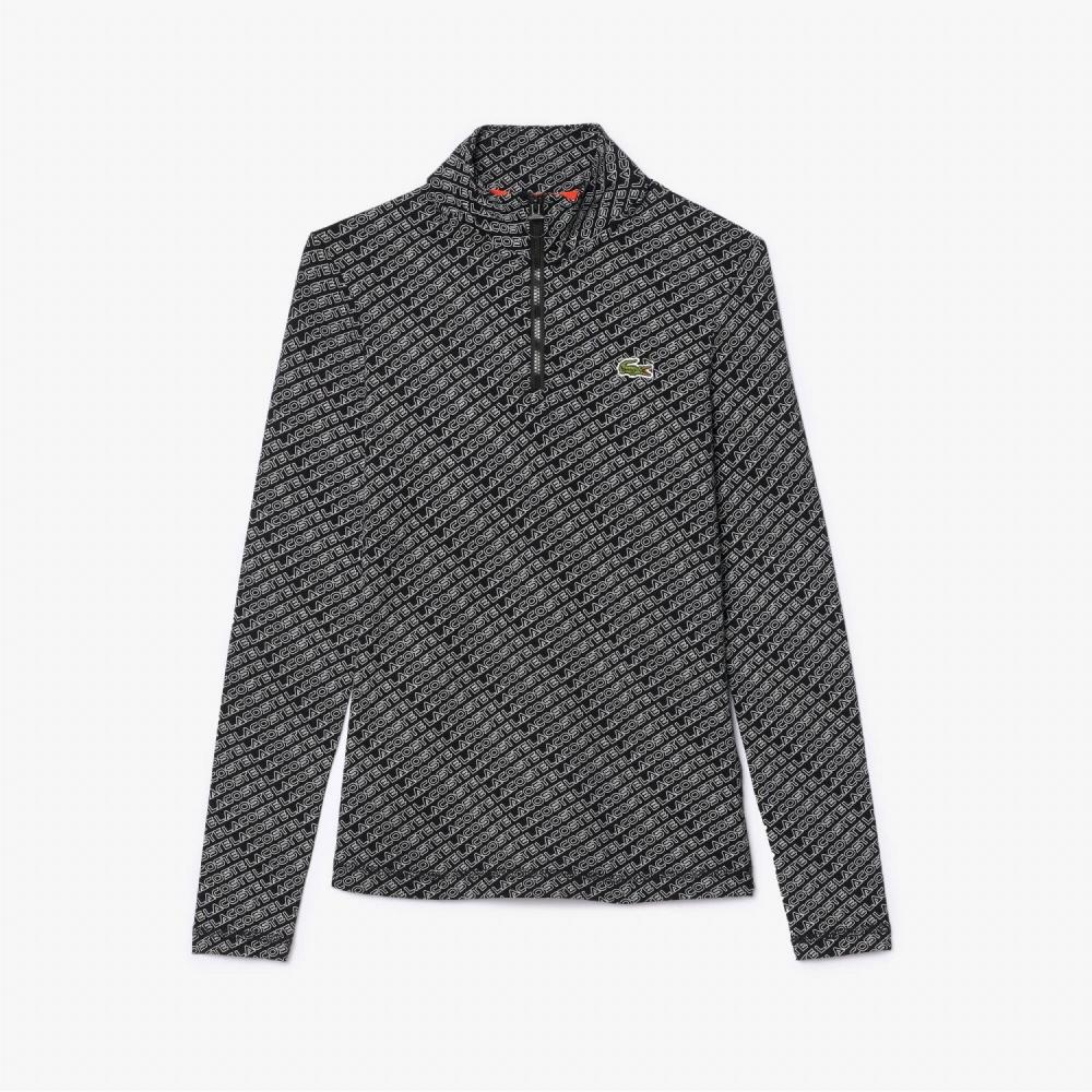 

LACOSTE Женское приталенное поло с монограммой на молнии до половины [черный]