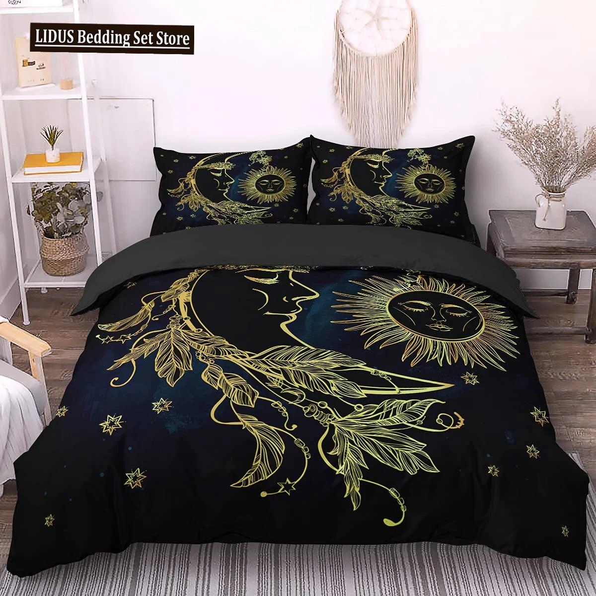 

Комплект пододеяльника Золотое Солнце и Луна Бохо Таинственный цвет Домашний декор Постельное белье Комплект Взрослые Подарки С молнией Декоративный пододеяльник 70x133cm 2pcs