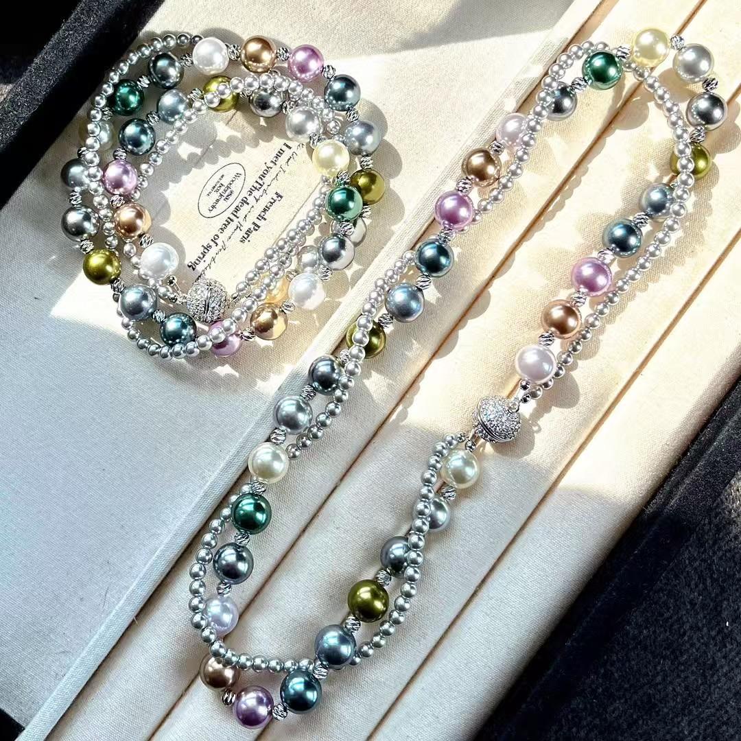 

Vintage Malachite Green Faux Crystal Pearl Multi-Layer Winding Design Sense Collarbone Chain Necklace