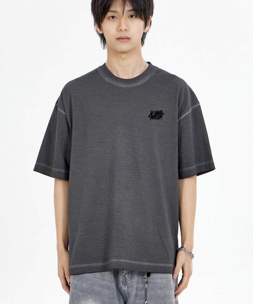 BY.L Paint Graffiti Logo Pigment Short Sleeve T-Shirt Charcoal