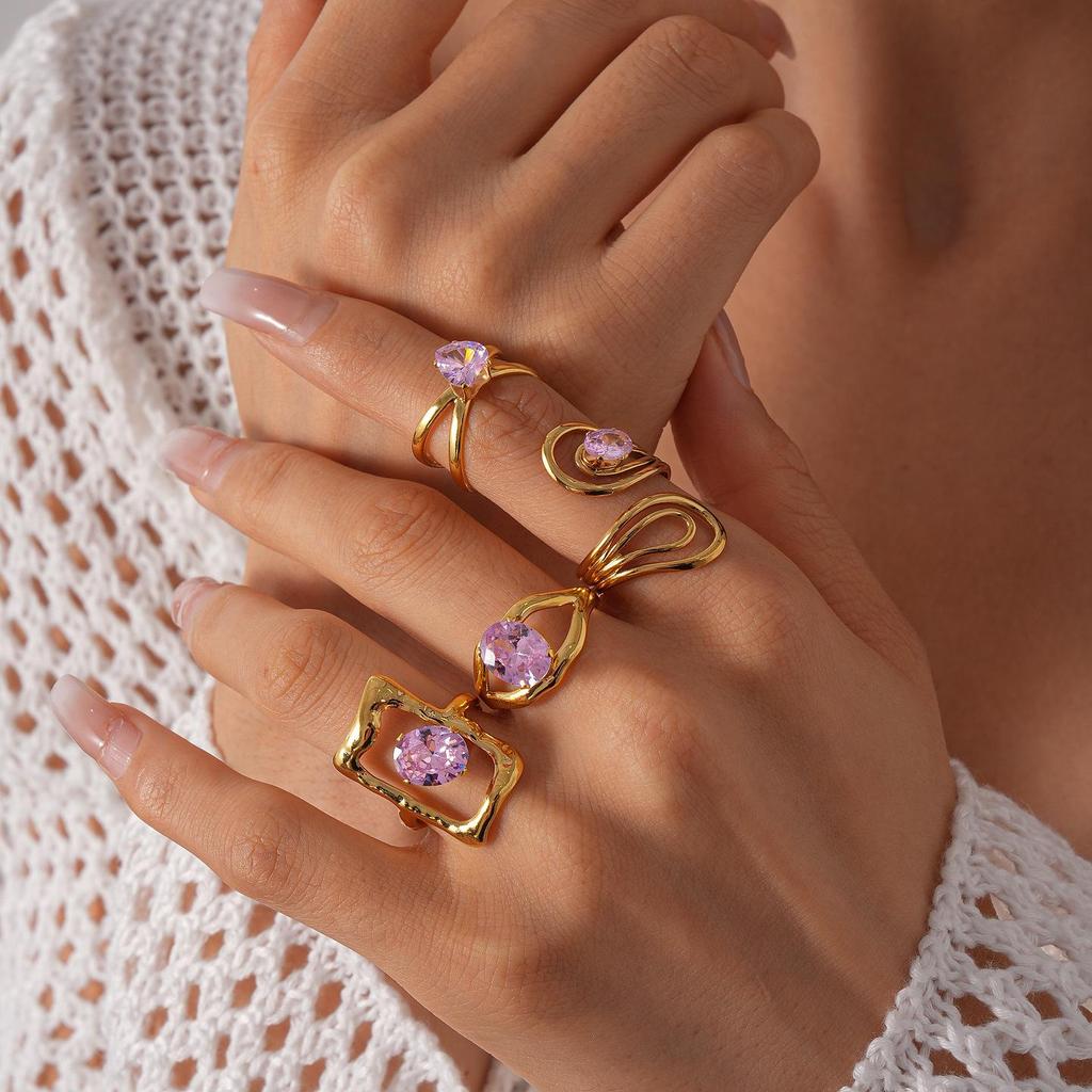 Damski Pierścionek Kwadratowy Pusty ze Stali Nierdzewnej i Cyrkonii – Luksusowa, Nowoczesna Biżuteria dla Modnej Elegancji.