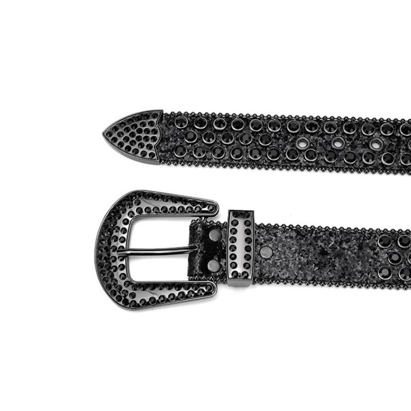 Women's European and American feng shui diamond leather belt, handmade diamond-encrusted fashionabl