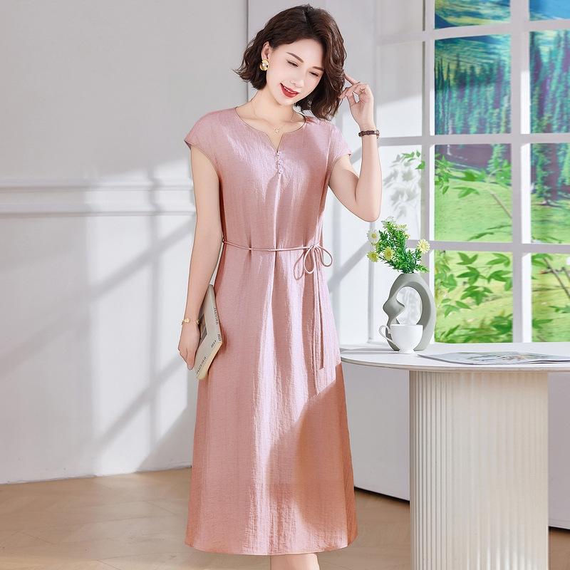 2026 Summer Cotton Linen Dress for Middle-aged Women – Elegant, High-class Long Skirt