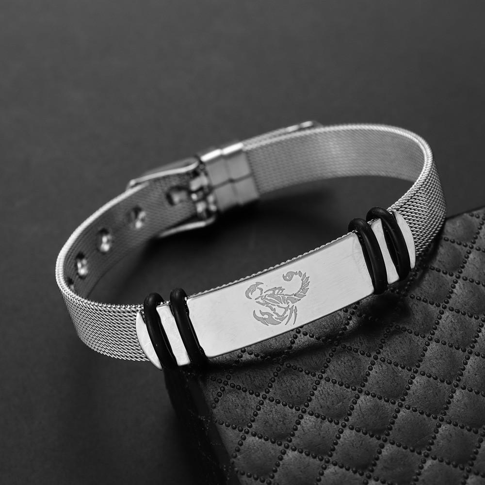 Fashion Scorpion Patterned Bracelet for Couples Punk Adjustable Stainless Steel Mesh Band for Holiday Gift Party Accessories