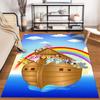Noah's Ark Cartoon Carpet with Animals, Rainbow, and Blue Sky Design Suitable for Use As an Anti-slip for Living Room Bedroom Sofas