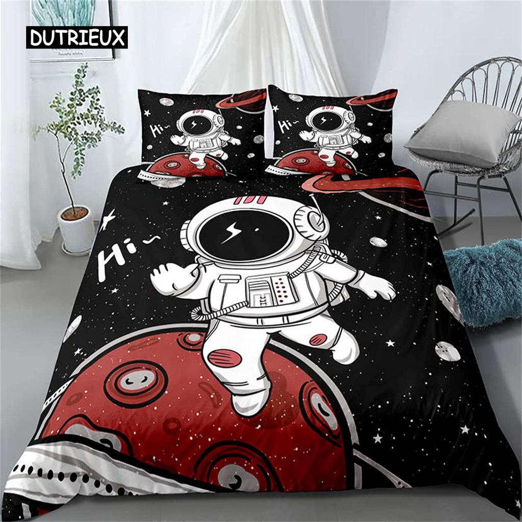 Sada povlečení na přikrývku Space Astronaut pro chlapce, dívky, děti, lůžkoviny se dvěma postelemi, s tématikou vesmíru Galaxy Dekor do ložnice, polyesterový povlak na přikrývku