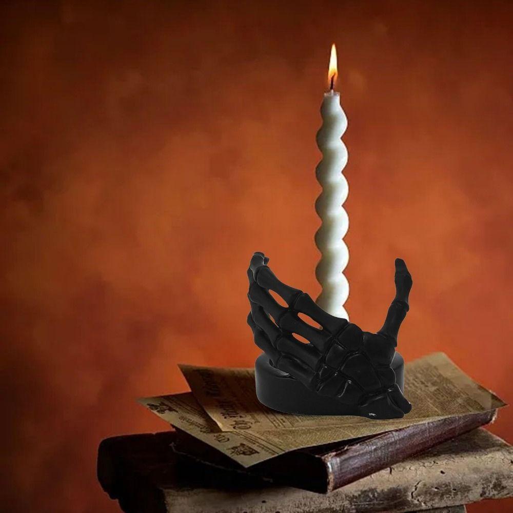 Simple Resin Art Skeleton Hand Candlestick Exquisite Handmade Gothic Candle Holder Unique Halloween Skeleton Statue Halloween