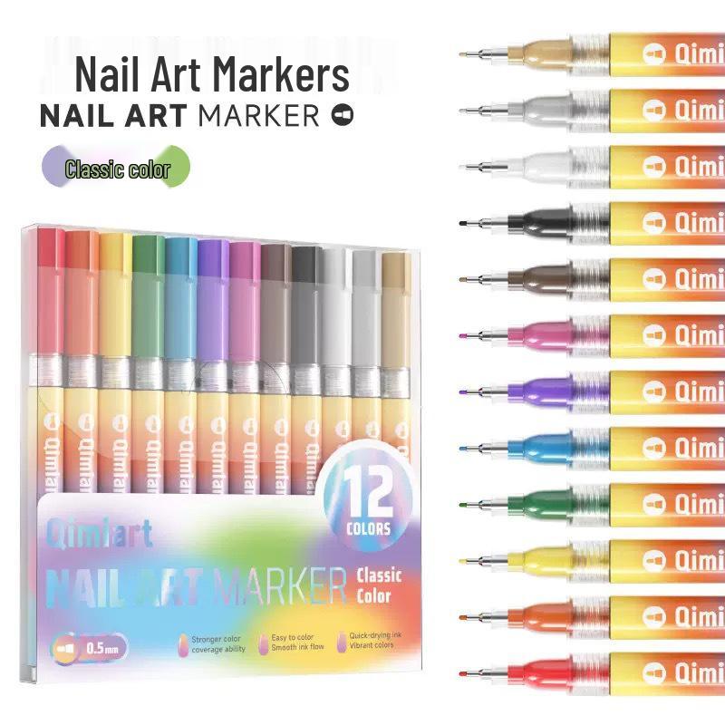 Blue Fruit 12-Color Quick-Dry Nail Art Marker Set for DIY Designs, Perfect for Beginners