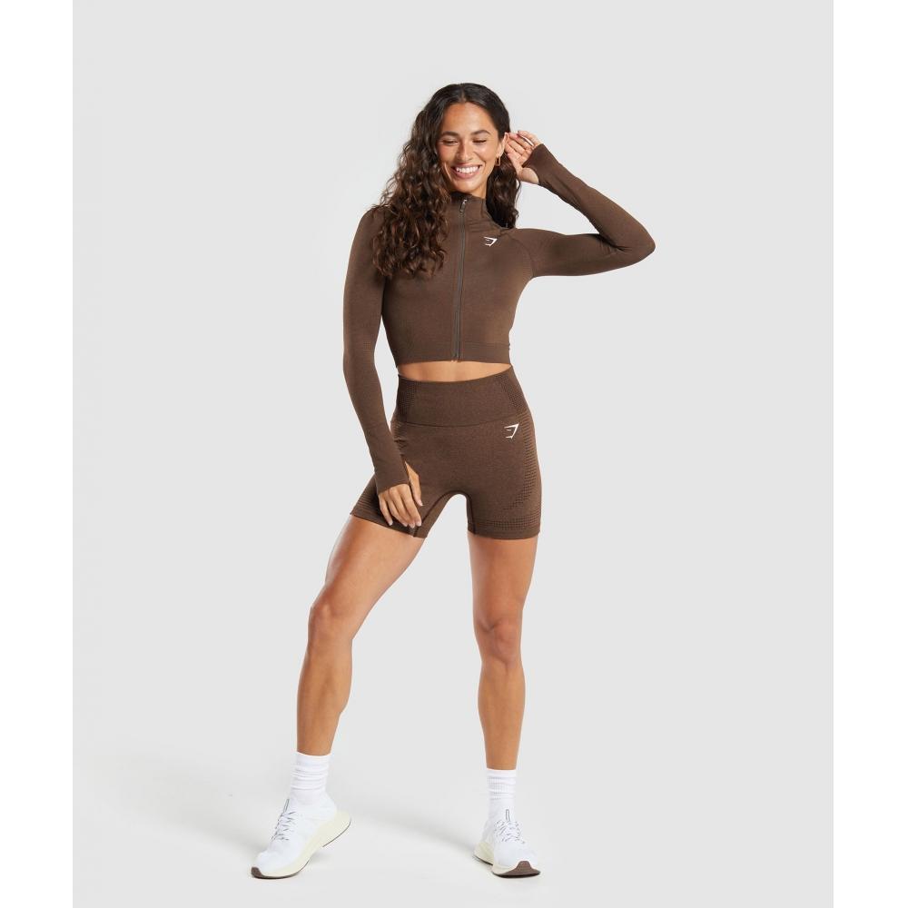 Gymshark Haut court à manches longues sans coutures Everyday Bordeaux Marron B7a2s Rbqv