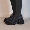 Leather Version~ Leather Heightened Platform Loafers Women's Black Round Head Thick Heel Single Shoes Retro British Style Small Leather Shoes