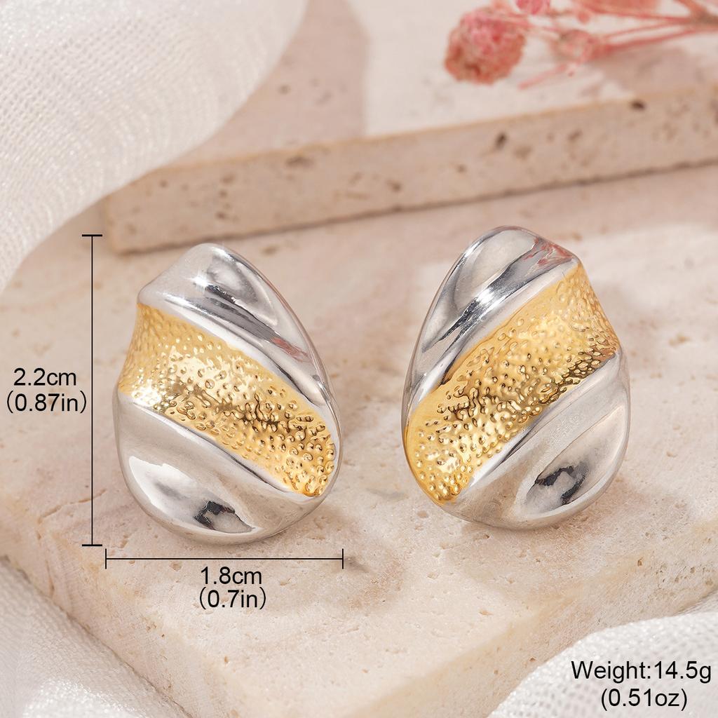 Metal wind geometric irregular pleats layered gold and silver contrasting earrings fashionable versatile design earrings