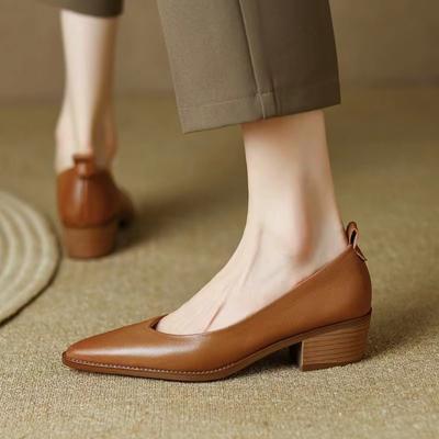 New Designer Women Pumps Pointed Toe Thick Heels Spring Autumn Office Ladies Dress Soft Leather Elegant Woman's Shoes