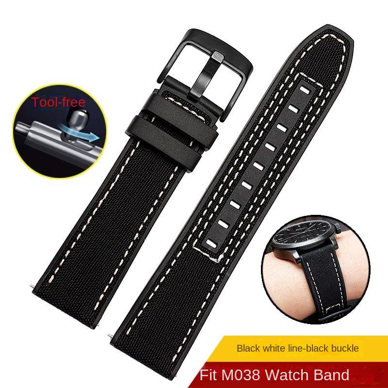 New Design Hybrid FKM Watch Strap for Mido Helmsman M005 M038.431 M038431a Quick Release Canvas Nylon Watchband Bracelet 22mm