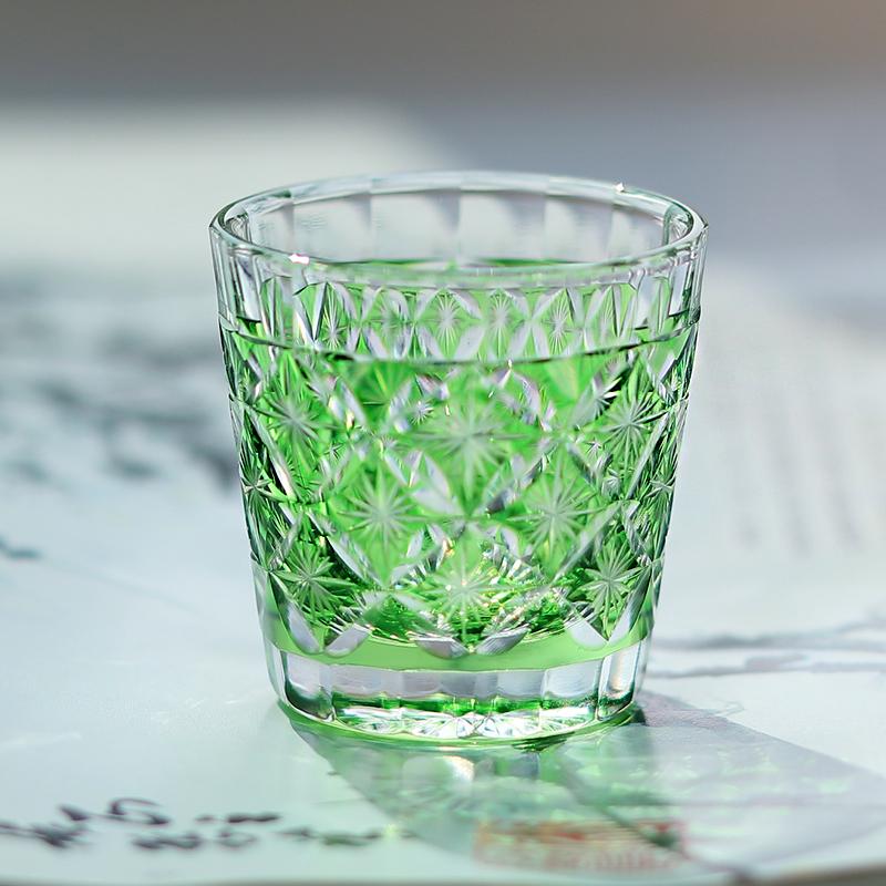 Japanese Edo Kiriko Blue Green Sky Blue Red Purple Glass 35ml Shot Glass with Exquisite Package