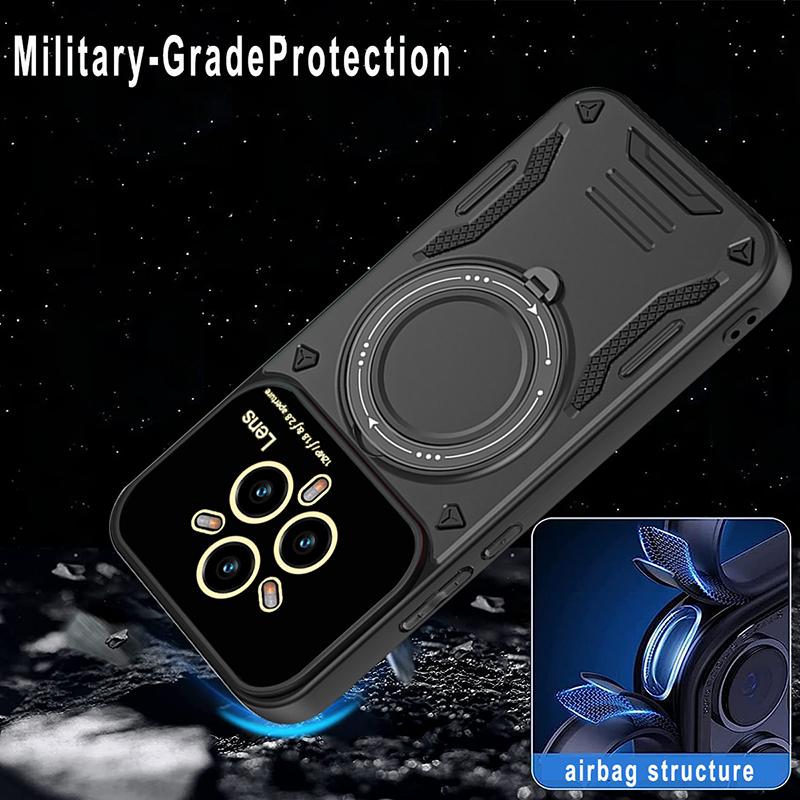 Pro Realme 14 Nárazníky vojenské třídy Kryt s kroužkem Pro Realme 14 Pro Magnetický stojánek Ochrana fotoaparátu Pancéřové pouzdro Realme 14 Pro Plus