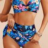 Plus Size Women Two Piece Bikini Set, High Waist Printed Separated Swimsuit, Sexy European Three-point Swimwear