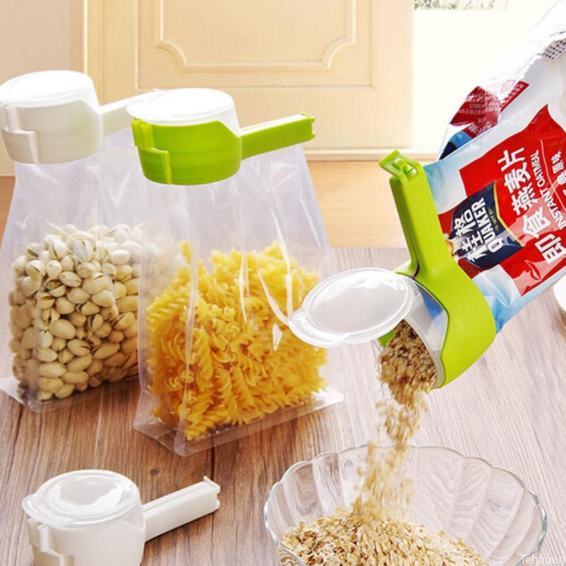 Food Preserving Bag Closure Clip Oat Dispense Spout Snack Bag Clip Moisture Seal Clip Fresh Keeping Sealer Clamp Kitchen Gadget