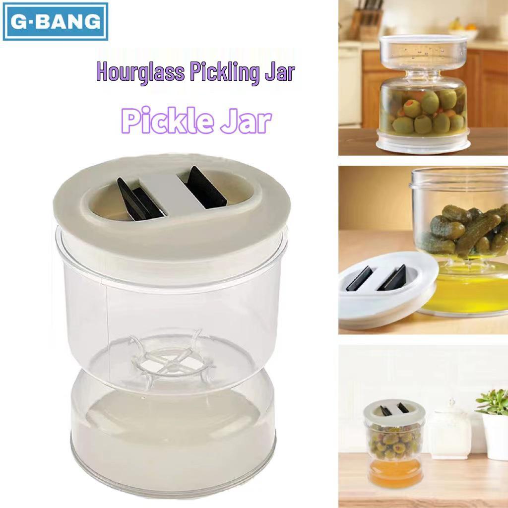 Hourglass Pickle Jar: Leak-Proof Cucumber, Radish, Olive, and Kimchi Container with Wet-Dry Separation