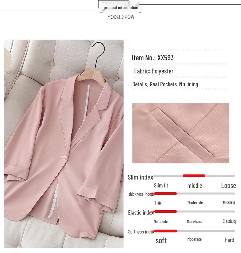 Hochwertiger Blazer in Übergröße: Alterslos Schlanke Passform, Siebenärmel, Street Style für Frühling/Sommer - Damen 200 Jin