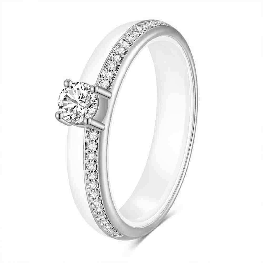 Элегантное черно-белое керамическое кольцо 4 мм с одним рядом бриллиантов, женское минималистичное циркониевое, подходящее украшение No. 6